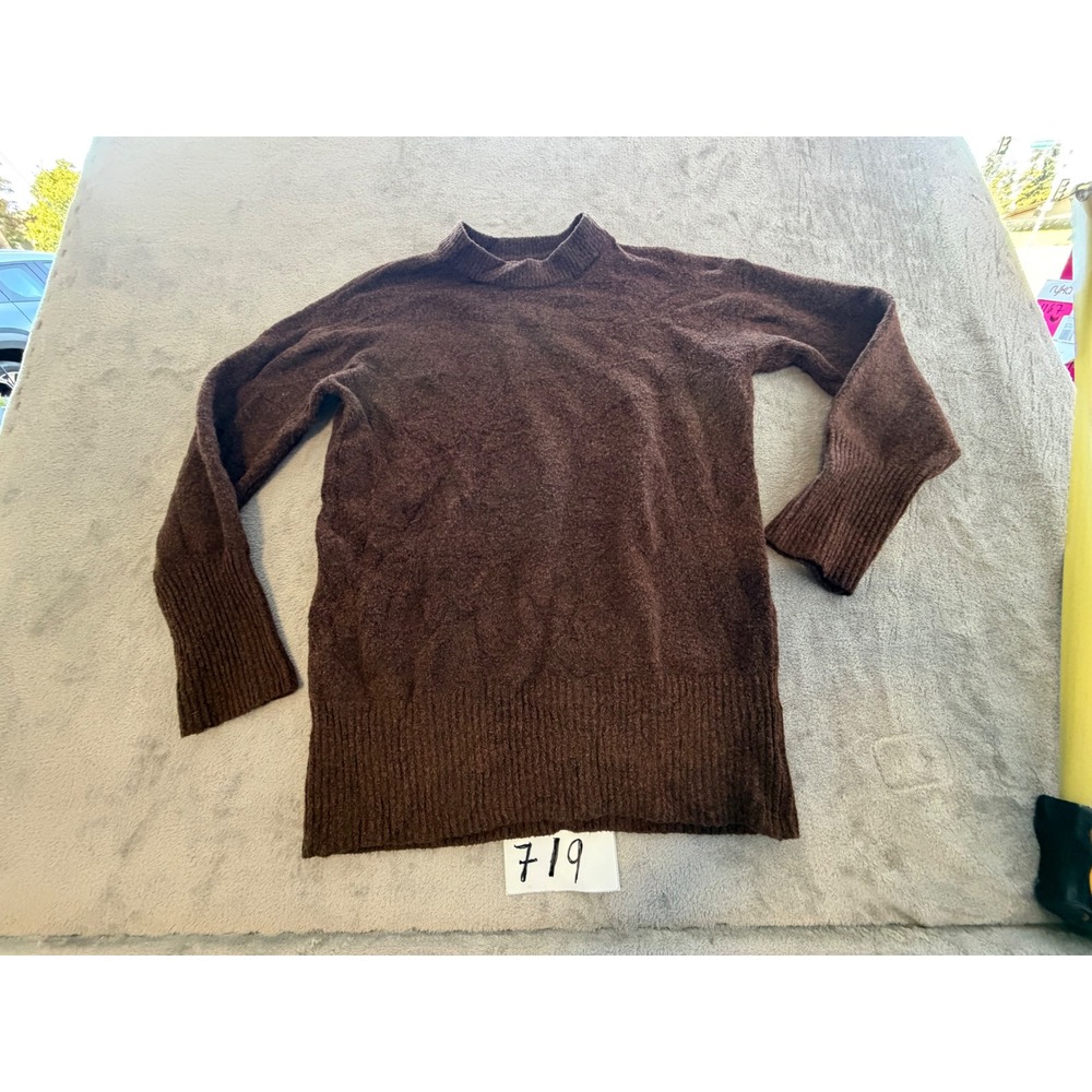 A New Day Sweater Womens Small Brown Mock Neck Ribbed Knit Z719